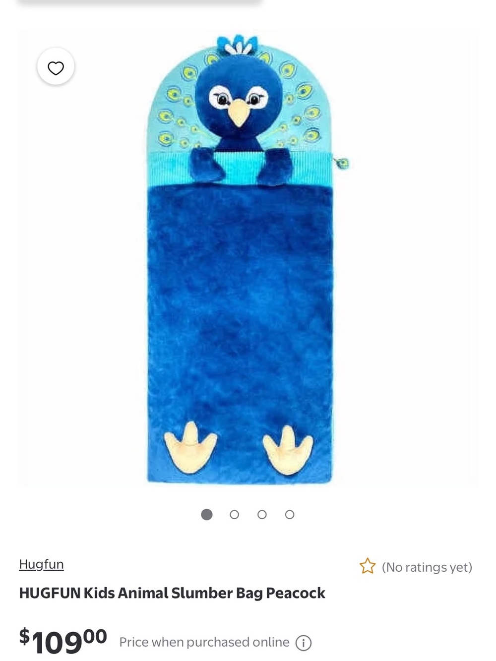 Kids Peacock Slumber Bag - Blue Plush Sleep Sack
